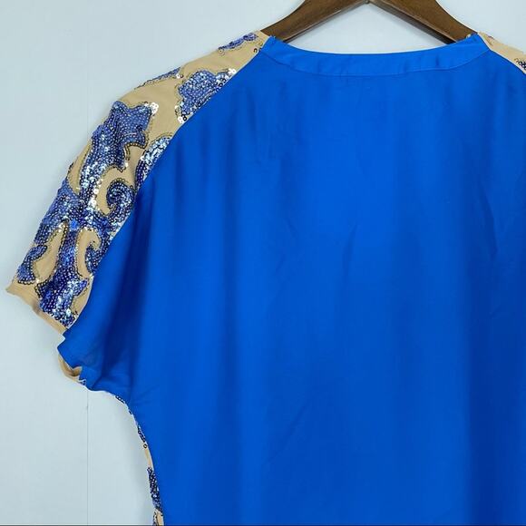 Tracy Reese Neiman Marcus + Target | Tan with Blue Sequins Relaxed Fit Blouse - Picture 6 of 14